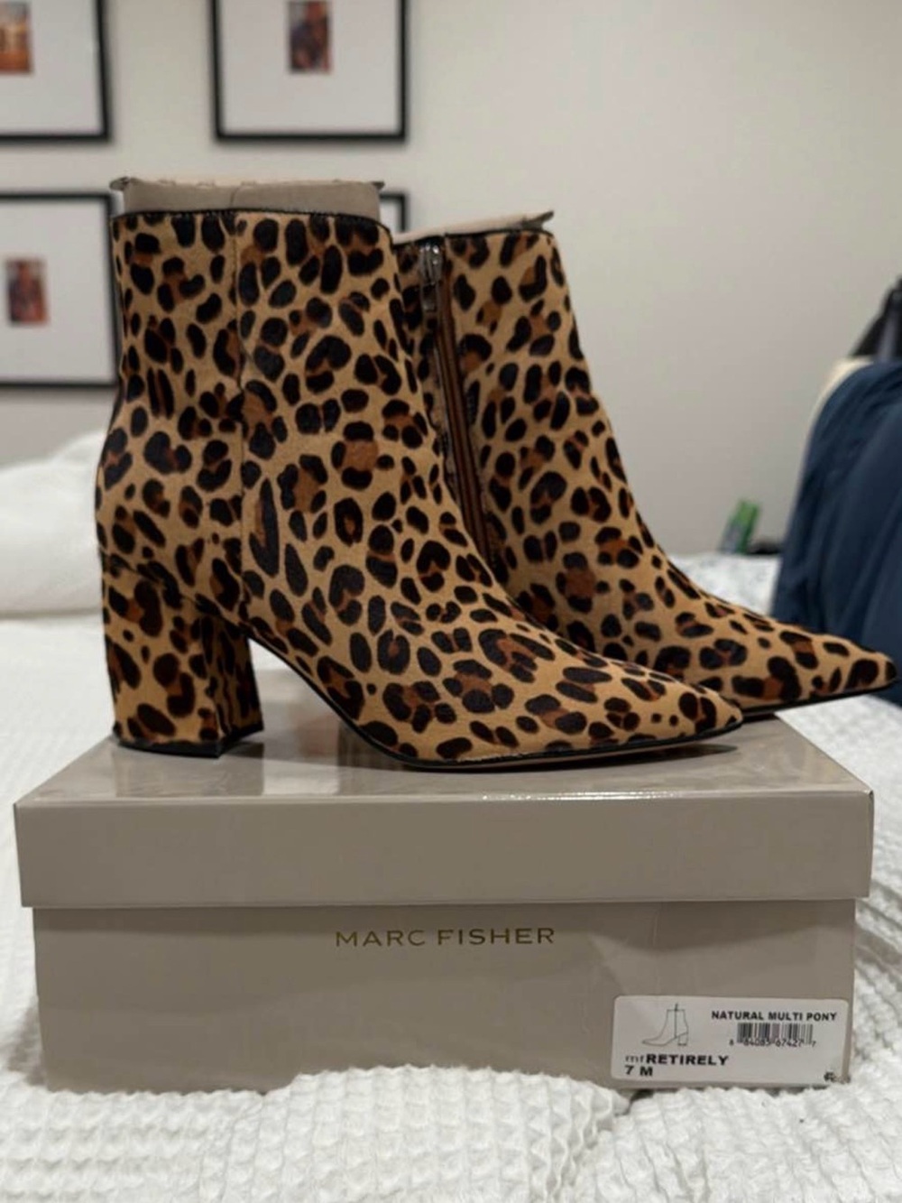 Marc Fisher Leopard Print Pointed Ankle Booties - Tan & Black